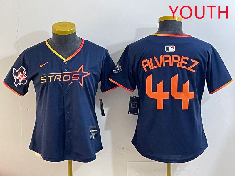 Youth Houston Astros #44 Alvarez Drak Blue Three generations Joint Name 2025 Nike MLB Jersey style 4109